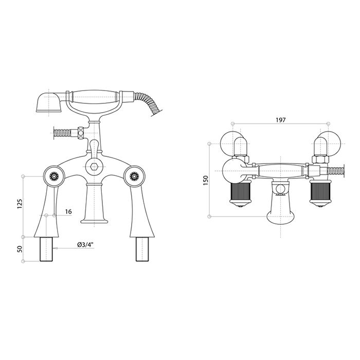 Bongio Impero Смеситель на борт ванны (2 отв.) с ручным душем, цвет хром/Blue and Red Swarovski