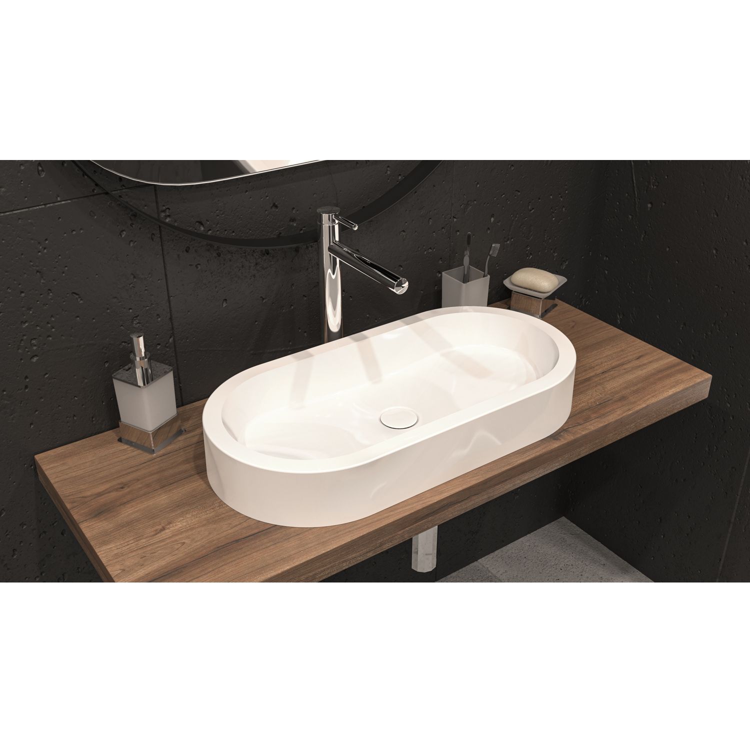 Умывальник WHITECROSS Malachite D 70x35 (белый глянец) иск. камень