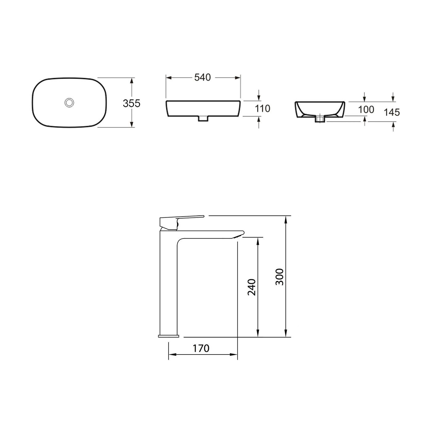 Комплект 2 в 1 Lavinia Boho Bathroom Sink Slim 21510008, накладная фарфоровая раковина 54 см, смеситель
