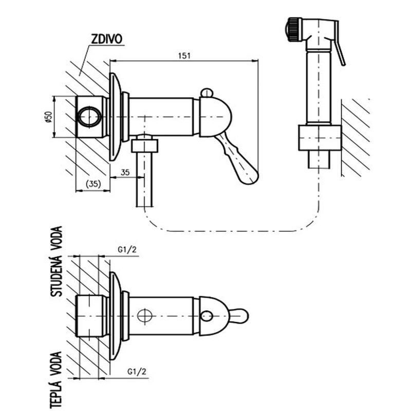 Гигиенический душ со смесителем Rav Slezak LABE L047SM, бронза
