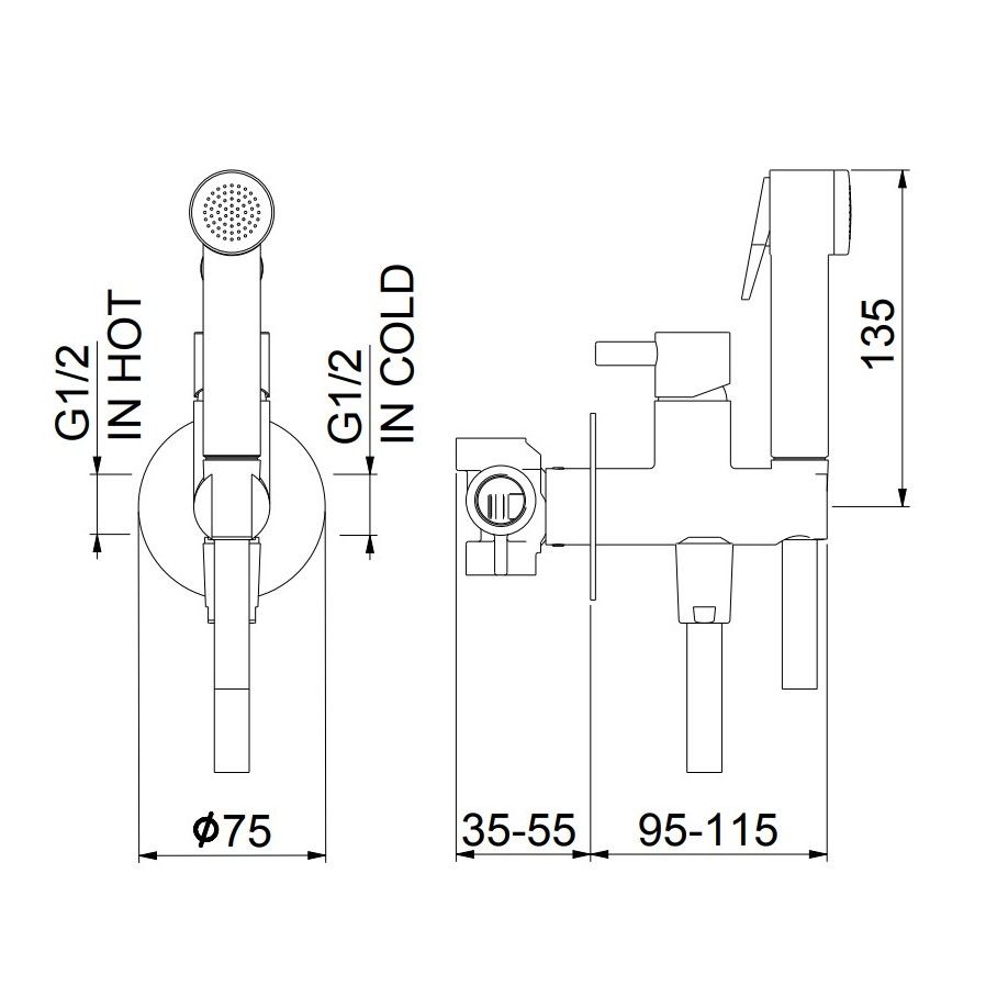 Гигиенический душ со смесителем Webert Elio EL870303560PVC, черный