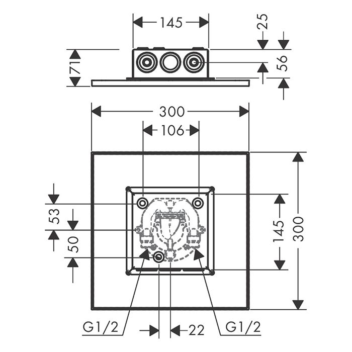 AX ShowerSolution Верхний душ, 300x300мм, 1jet, потолочный монтаж, цвет: матовое золото