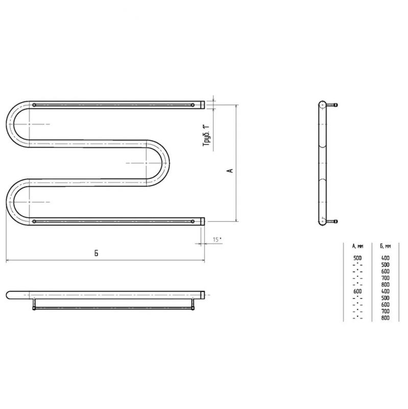 Водяной полотенцесушитель Тругор М 1 П 60x40 с полкой Хром