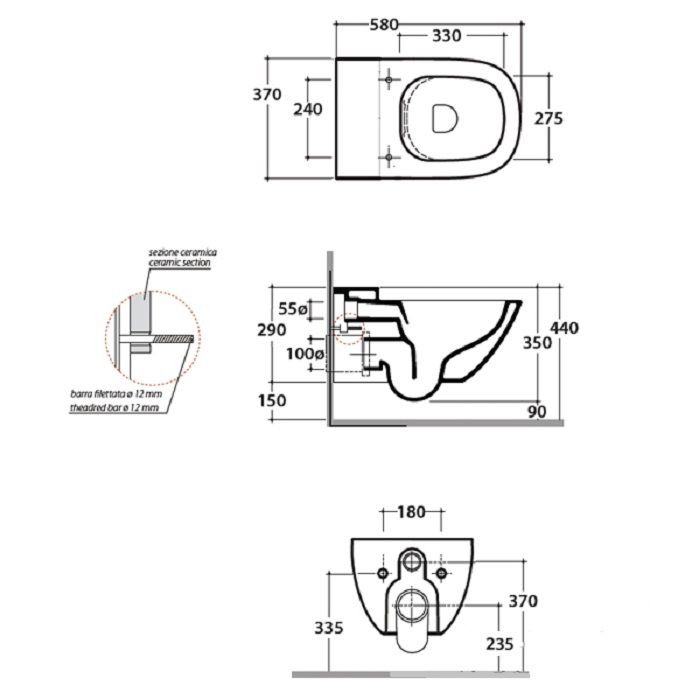 GLOBO Stockholm Унитаз подвесной безободковый  58*37см, с системой скрытого крепежа, цвет белый