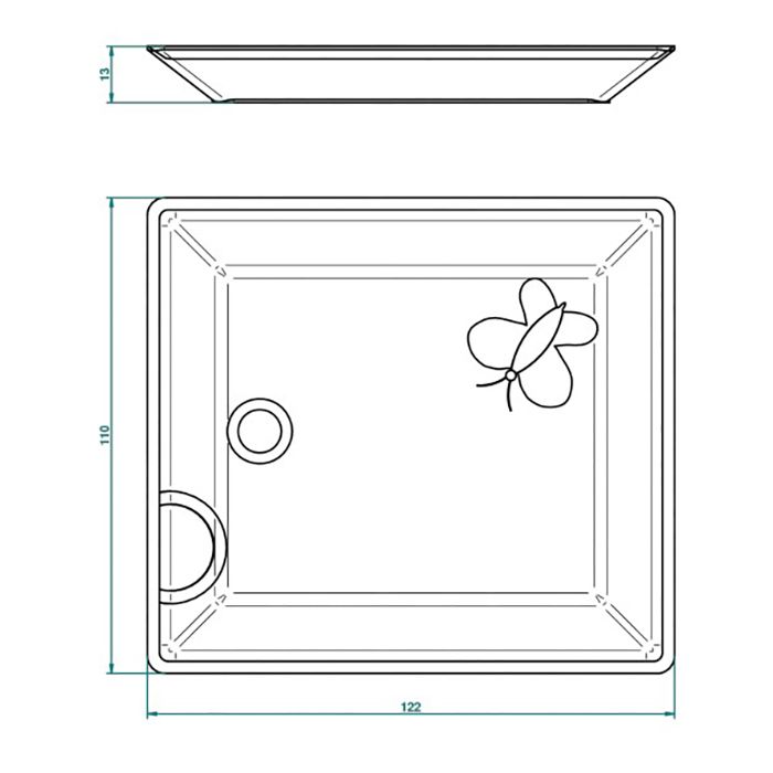THG CAPUCINE VERT DECOR PLATINE Поднос керамический 122х110 мм., настольный, small size, декор платина/зеленый, цвет белый
