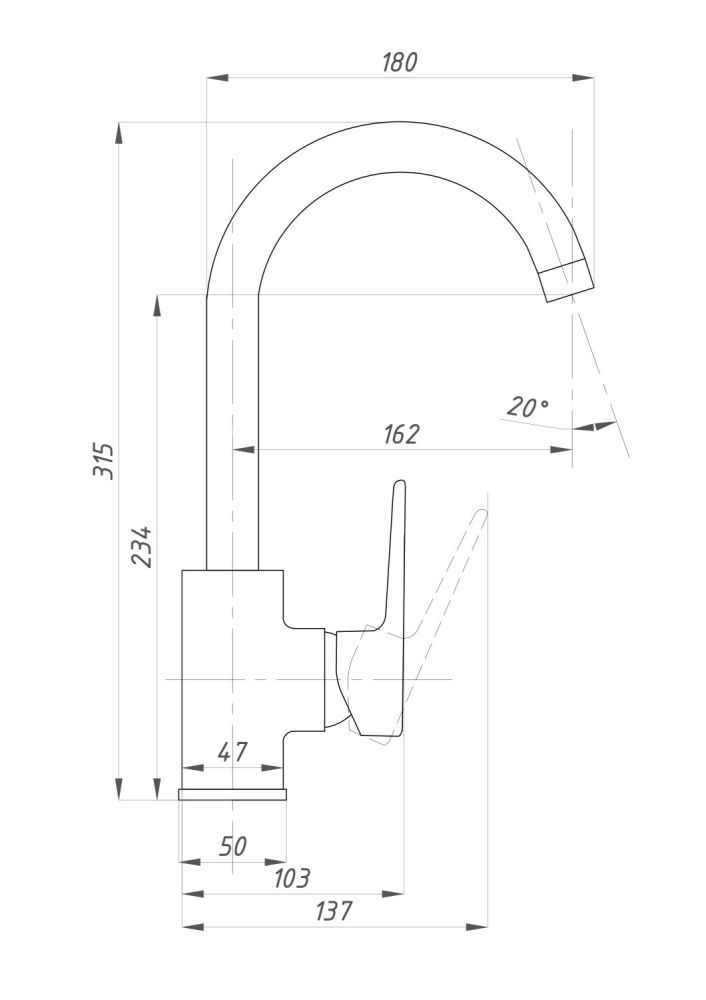 Смеситель для кухни  ПСМ-Профсан Серия-200 (PSM-200-3) тип См-МОЦБА, артикул PSM-200-3
