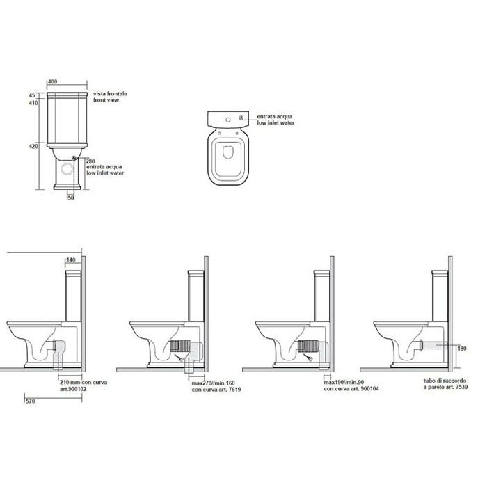 Kerasan Waldorf Унитаз-моноблок, 680*367мм, слив универсальный, цвет белый