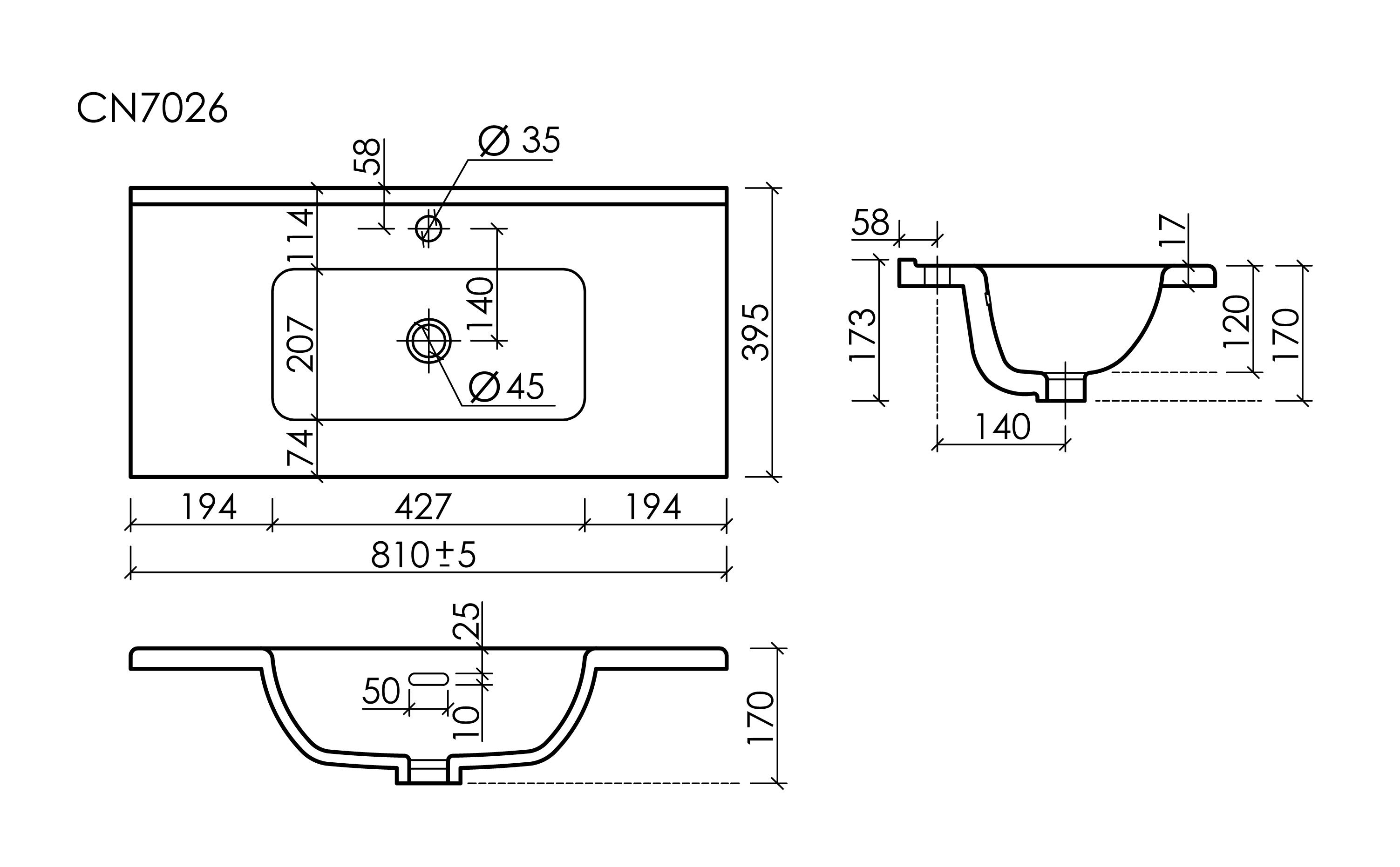 CN7026 Раковина мебельная накладная Компакт (Compact) 810x395x170, цвет белый, артикул CN7026