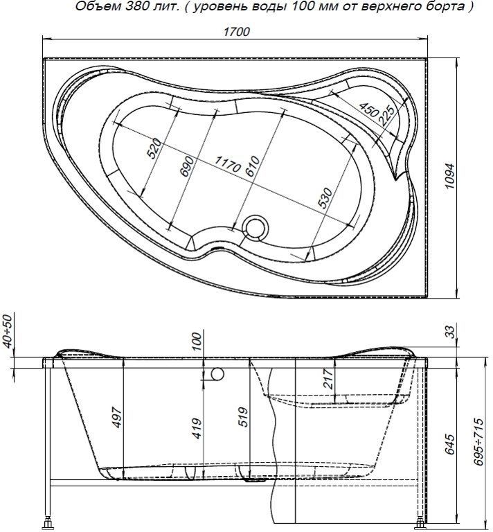 Акриловая ванна Aquanet Capri 170x110 R Акриловая ванна Aquanet Capri 170x110 R