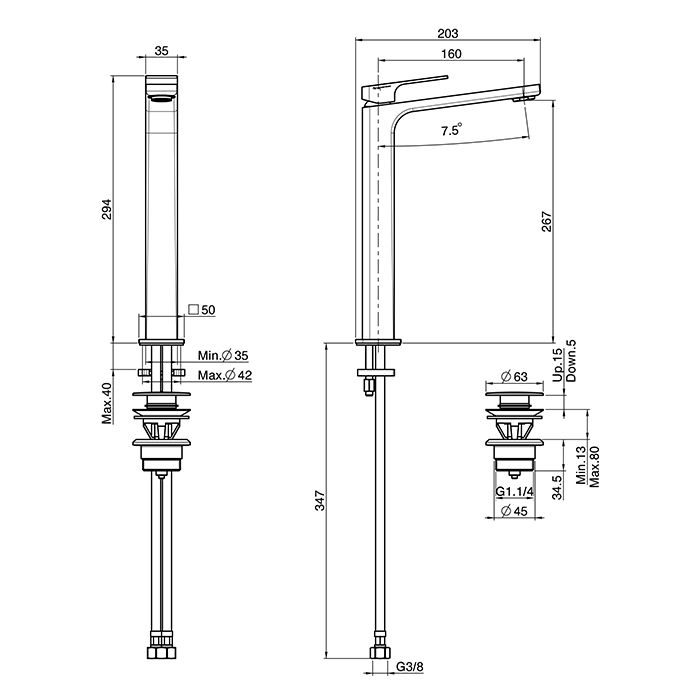 FIMA|Carlo Frattini Fit Смеситель для раковины на 1 отв, с д. клапаном click-clack, высокий, h267мм излив 160мм, цвет: черный матовый FIMA|Carlo Frattini Fit Смеситель для раковины на 1 отв, с д. клапаном click-clack, высокий, h267мм излив 160мм, цвет: черный матовый
