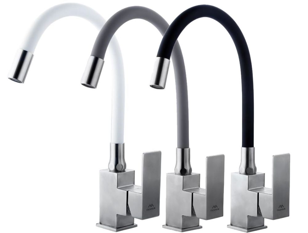 Смеситель для кухни с гибким изливом FASHUN A54302-7, сатин/черный