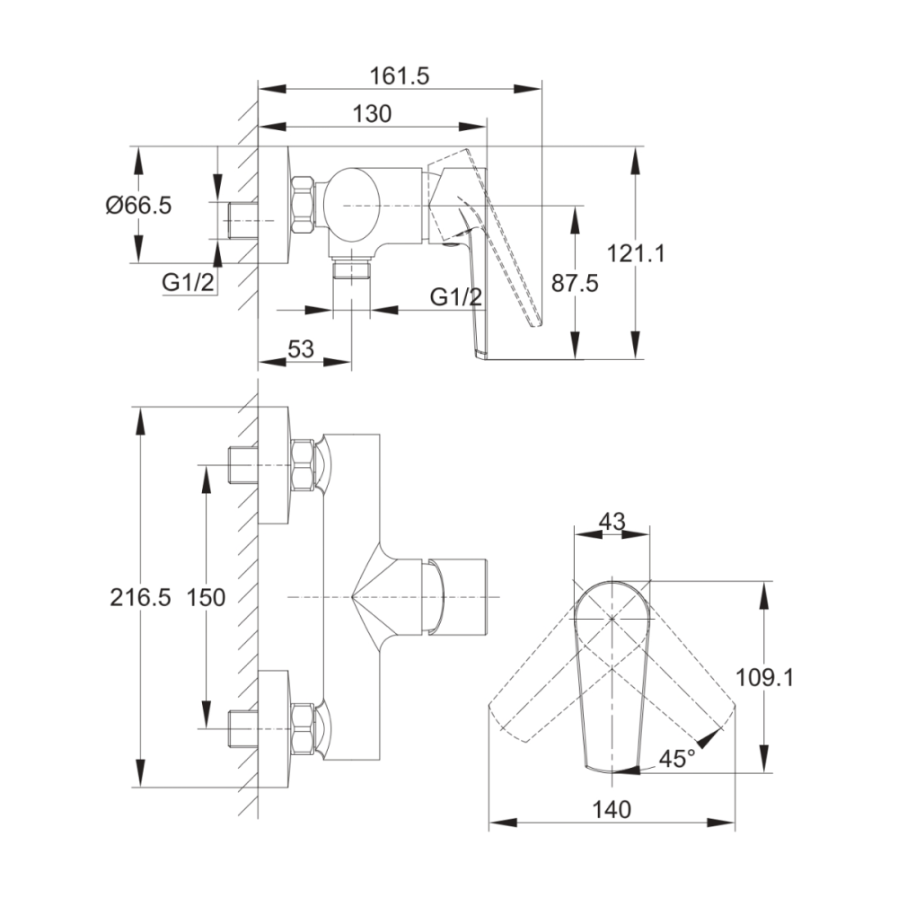 Смеситель для душа Cersanit MODUO однорычажный хром (64099), артикул 64099