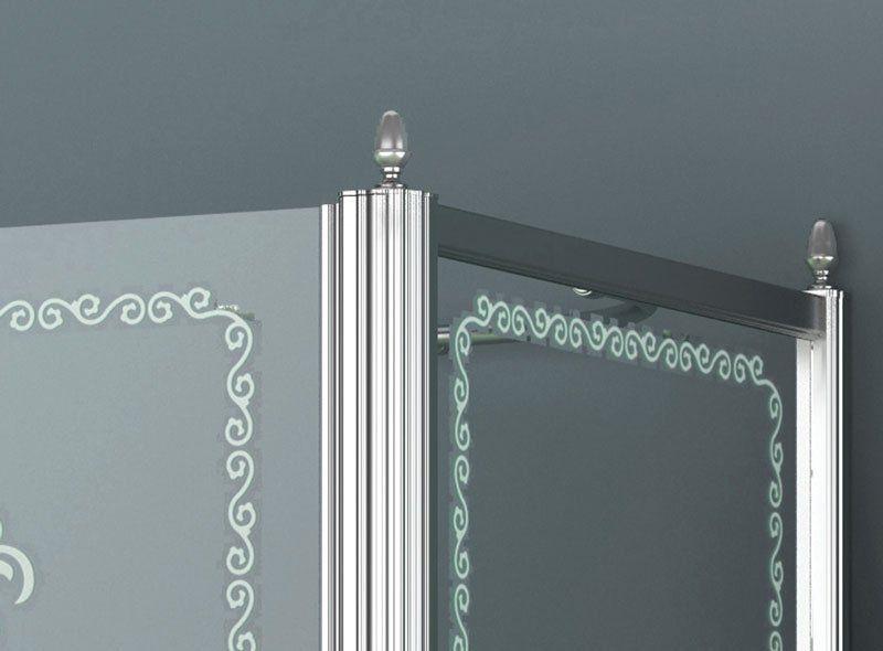 Душевой уголок Cezares Retro R-2 Scorrevole 100x100 RETRO-A-R-2-100-SCORREVOLE-CP-G профиль Золото стекло прозрачное с матовым узором