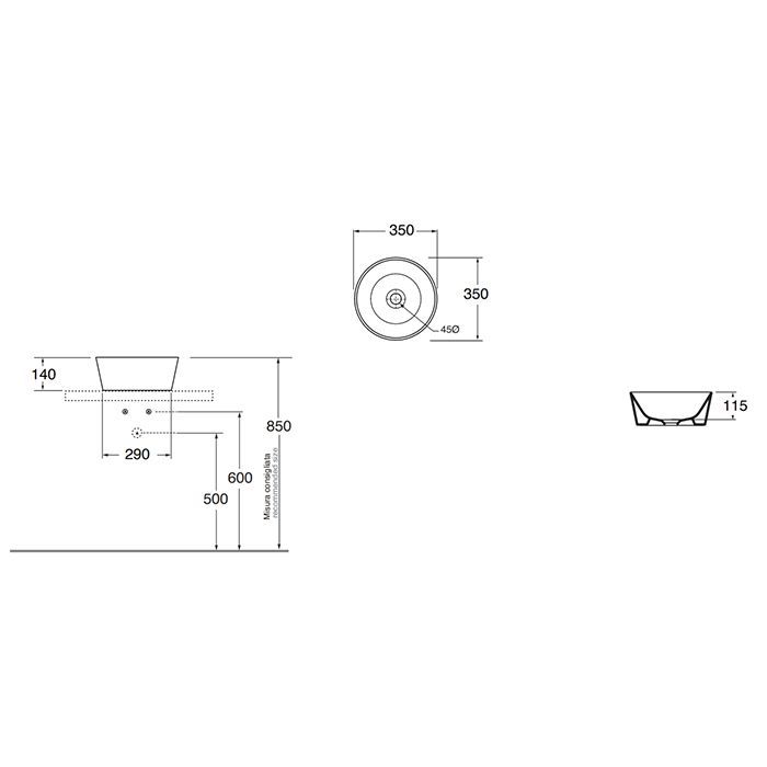 AZZURRA FORMA Раковина чаша 35х35х14 см, без отв под смеситель, цвет белый