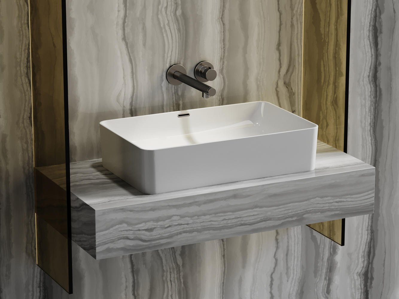 Умывальник чаша накладная прямоугольная со сливом переливом Элемент (Element) 605x385x140мм, артикул CN6065