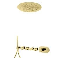 Fima Carlo Frattini Sistemi doccia Душевой к-т смеситель с верхним душем, встраиваемый, термостатический, с ручным душем, на 4 выхода, цвет: золото Fima Carlo Frattini Sistemi doccia Душевой к-т смеситель с верхним душем, встраиваемый, термостатический, с ручным душем, на 4 выхода, цвет: золото