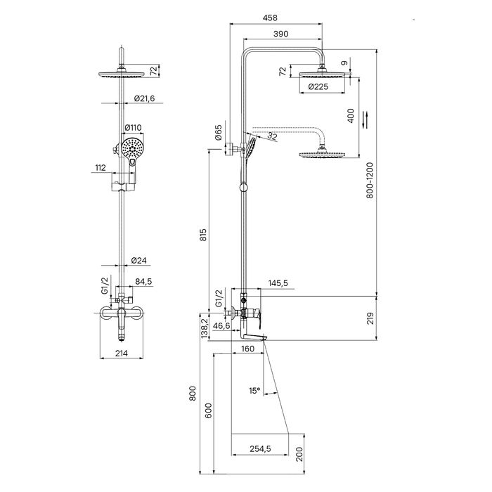 Душевая система IDDIS с изливом черный матовый Ray (RAYBL3Fi06), артикул RAYBL3Fi06