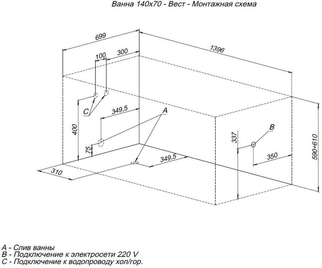 Акриловая ванна Aquanet West 140x70 Акриловая ванна Aquanet West 140x70