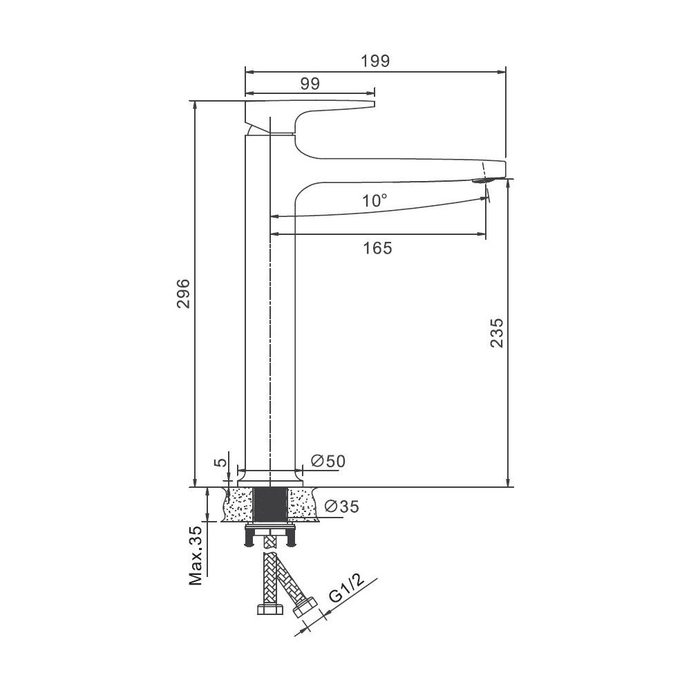 Смеситель для раковины высокий BELZ B11713-7, черный
