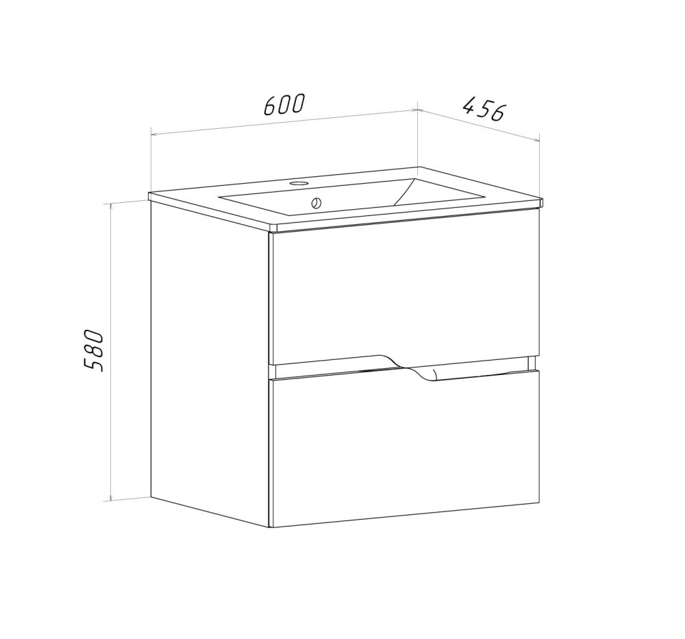 Тумба Runo Палермо 60 подвесная под умывальник 00-00002554 (Teffy 60) (00-00004082), артикул 00-00004082