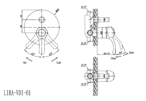 Встраиваемый двухпозиционный смеситель для душа CEZARES LIRA-C-VDIM