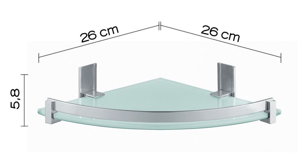 Gedy, стеклянная полукруглая 1-уровневая полка с бортиком (26х26хh5,8), цвет зачищенный хром
