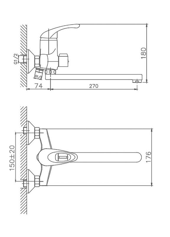 Смеситель для ванны Cron CN2203, хром