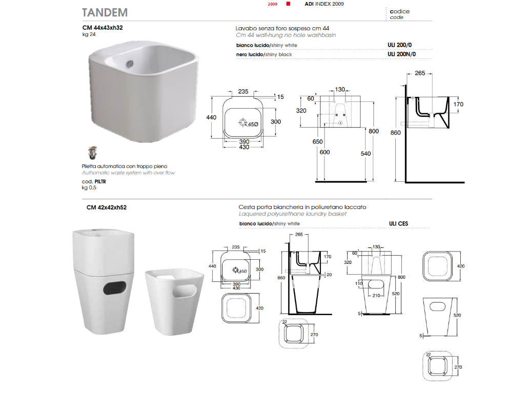 AZZURRA TANDEM Бельевая корзина под раковину из полиуретана 42х42хh52см, белая