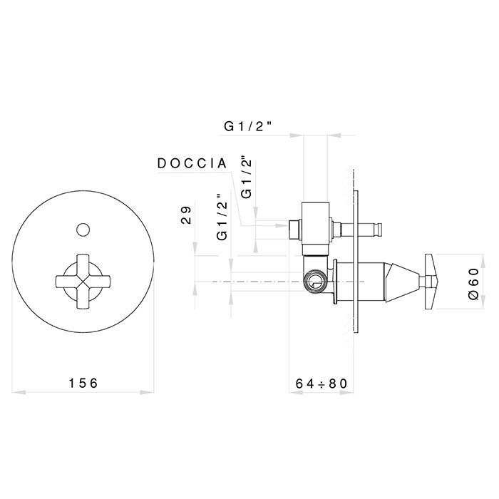 Nicolazzi Star Смеситель для душа встроенный , с девиатором, цвет хром (без внутр части)