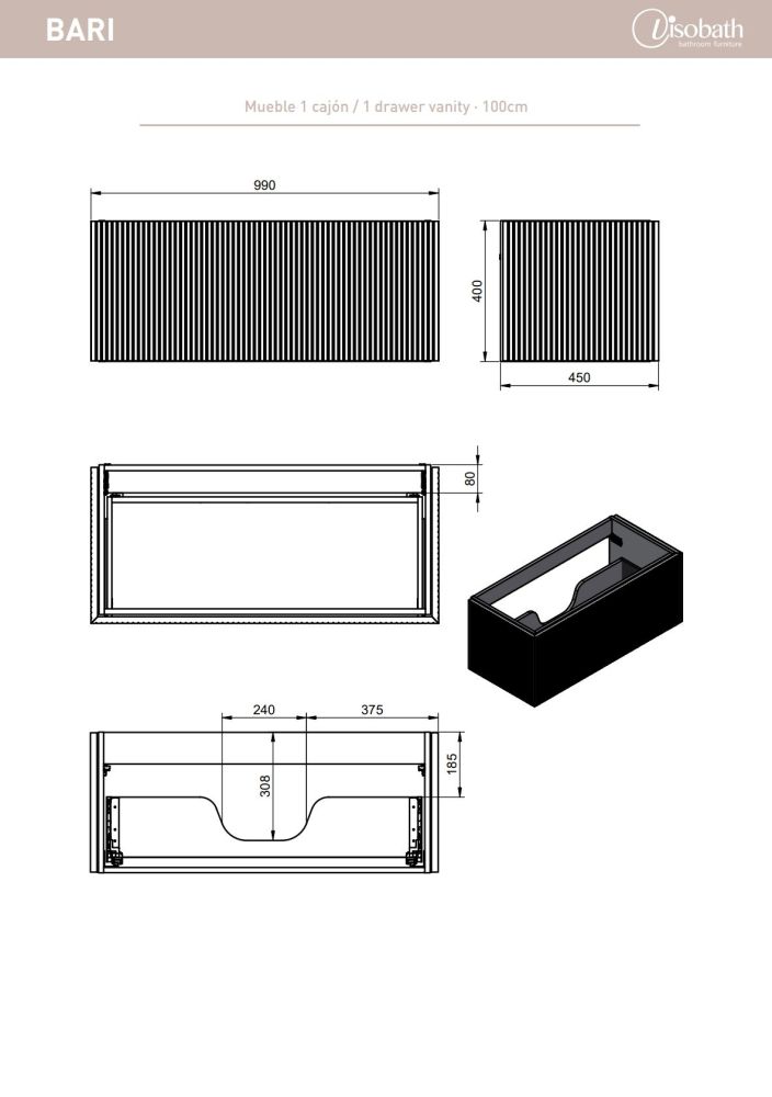 Комплект мебели Visobath Bari, 800 мм, цвет бежевый матовый лак (Cotton), артикул 70833/Cotton/Ba
