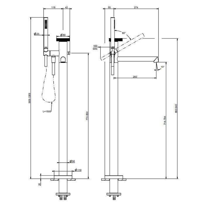GESSI Anello Смеситель напольный для ванный, цвет Black Metal Brushed PVD(без внутренней части) GESSI Anello Смеситель напольный для ванный, цвет Black Metal Brushed PVD(без внутренней части)