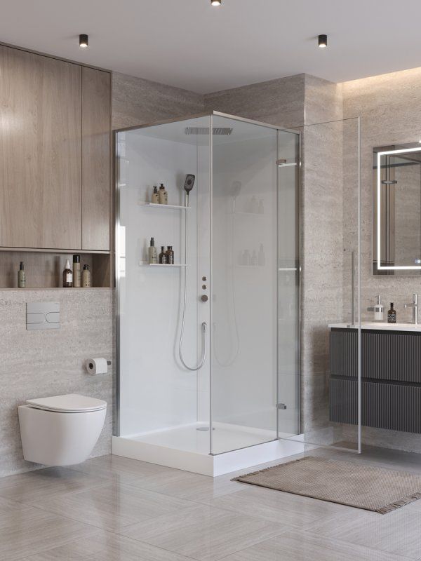 UNO-CAB-A-1-90-C-NERO-Bi-TOP-L Душевая кабина с задними стенками, смесителем, верхним и ручным душем, акриловым поддоном и крышей, левосторонняя, артикул UNO-CAB-A-1-90-C-NERO-Bi-TOP-L