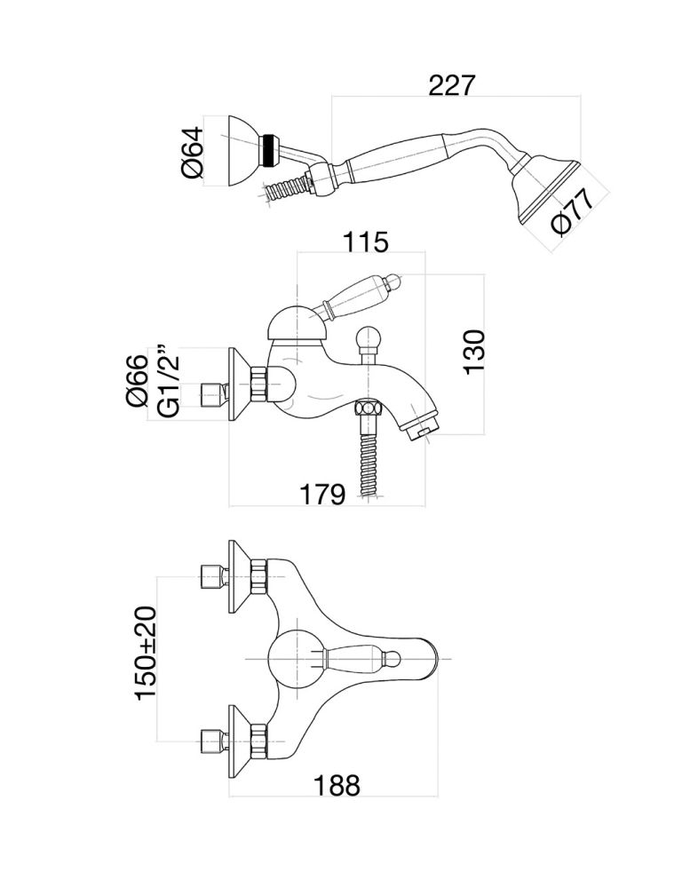 Смеситель для ванны Fiore IMPERIAL BLACK 89OO5104, золото, артикул 89OO5104