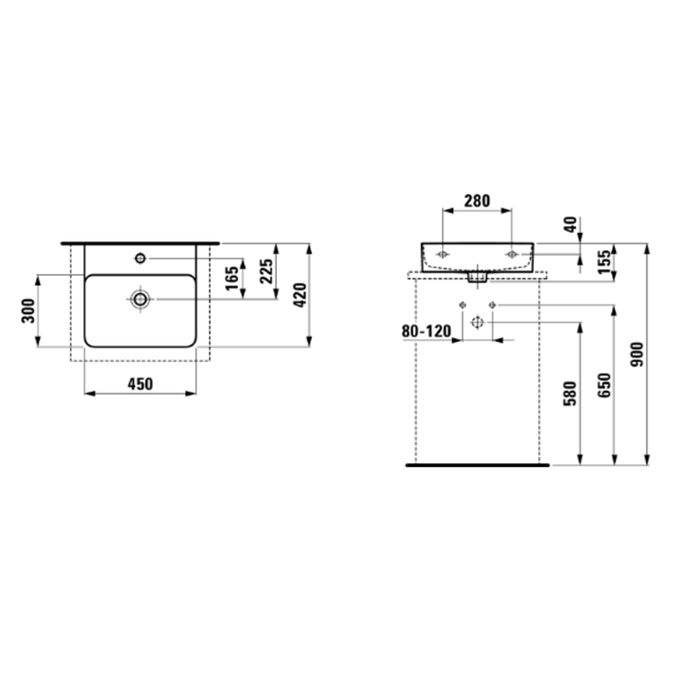 Laufen VAL Раковина 450х420х115мм с 1 отв. под смеситель, цвет: белый