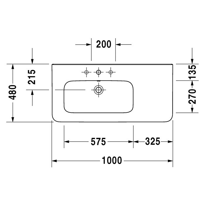 Duravit DuraStyle Раковина для мебели ассиметричная,с перел., с 1 отв. под смес., раковина слева, 1000x480мм, Цвет: Белый