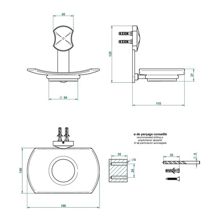 THG INFINI PORCELAINE BLANCHE Мыльница стеклянная, подвесная, цвет хром