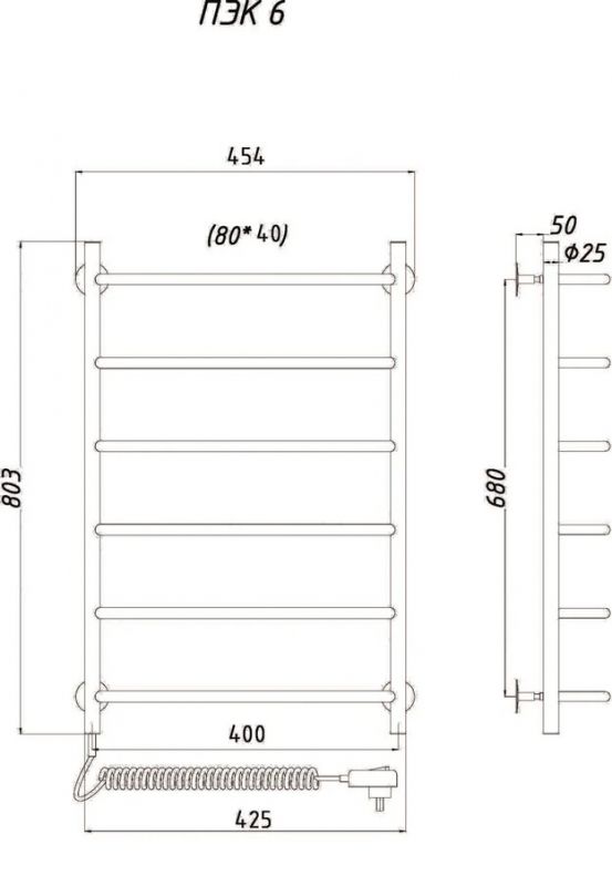 Электрический полотенцесушитель Тругор ПЭК 6 80x40 Хром