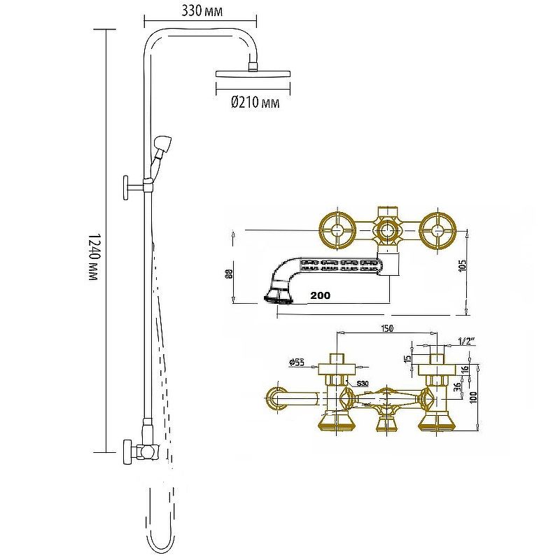 Душевая система Bronze de Luxe Royal 10121PR Бронза