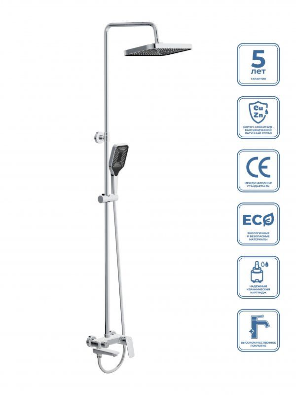 DUE Душевая стойка со смесителем и изливом, оружейная сталь DUE-VSCM-GM, артикул DUE-VSCM-GM