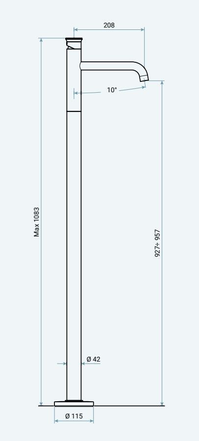Emmevi Filobrass, однорычажный  напольный смеситель для раковины на 1 ноге (излив 20,8 см), рукоятка без стержня, цвет черный матовый