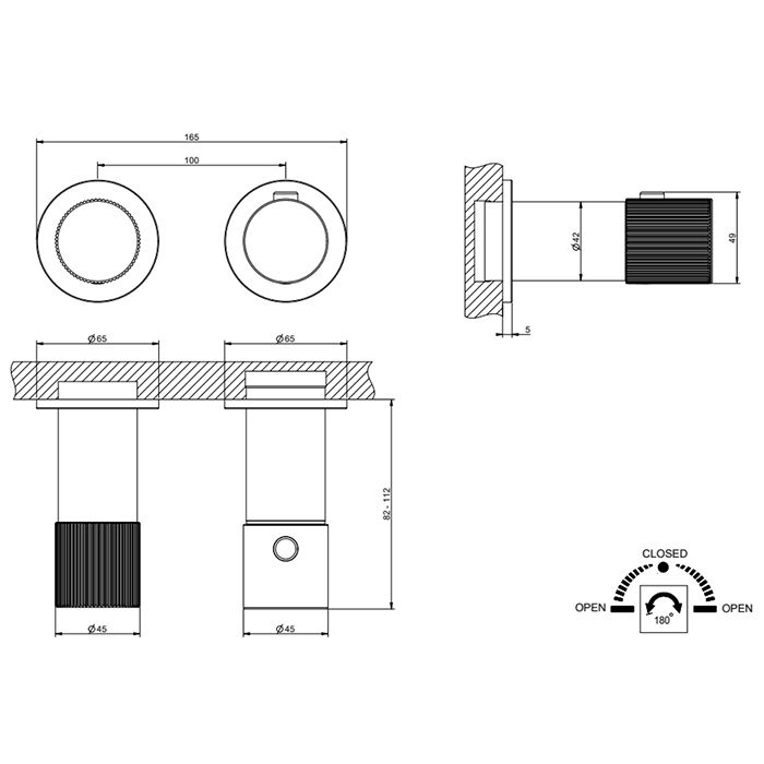 GESSI HABITO RIGATO Смеситель настенный встраиваемый, термостатический, с переключателем на 2 положения, внешняя часть, цвет хром
