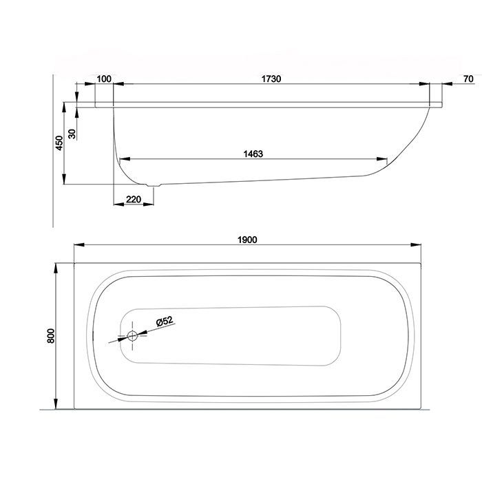 BETTE CLASSIC Ванна прямоугольная 1900х800х450 мм., в комплекте с шумоизоляцией, BetteGlasur® Plus, цвет белый