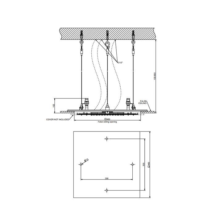 Gessi Minimali Встраив. в потолок душевая система 500x500 с функцией ТРОПИЧ ЛИВЕНЬ/ВОДОПАД/РАСПЫЛЕНИЕ, цвет Mirror Steel (без накладной панели 57016)