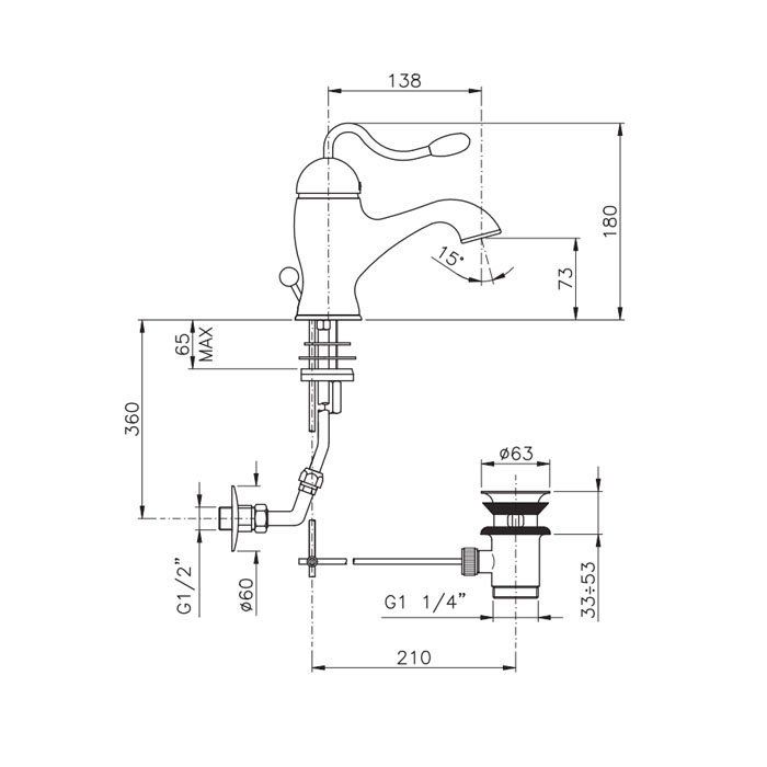 Nicolazzi Signal Смеситель для раковины на 1 отверстие, однорычажный с автоматическим сливом, цвет: золото