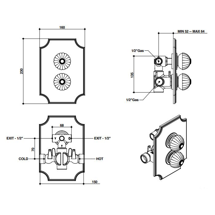 Bongio Radiant Смеситель термостатический , цвет золото (без встраиваемой части 09728)