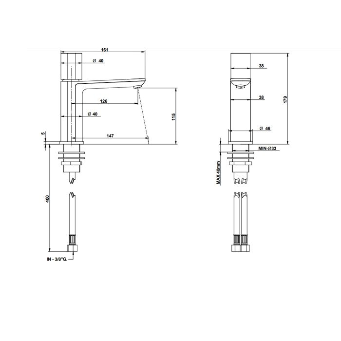 Bongio GIO3 Смеситель для раковины , с донным клапаном, излив 126 мм , цвет: хром
