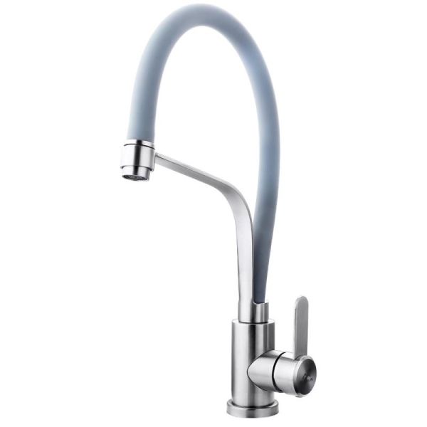 Смеситель для кухни с гибким изливом FASHUN A54012-12, сатин/серый