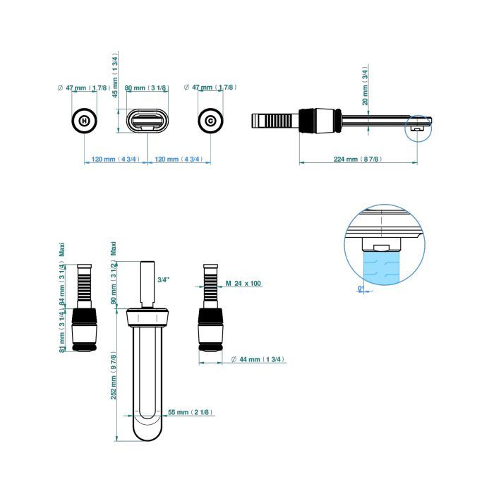 THG CORVAIR Смеситель для раковины настенный, c 2 вентилями, внешняя часть, цвет Blush PVD