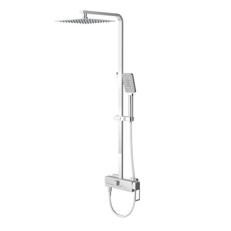 LUCE Душевая стойка со смесителем для ванны, верхним и ручным душем, золото LUC-VSCM-ORO. Верхний душ 25х25 см, артикул LUC-VSCM-ORO