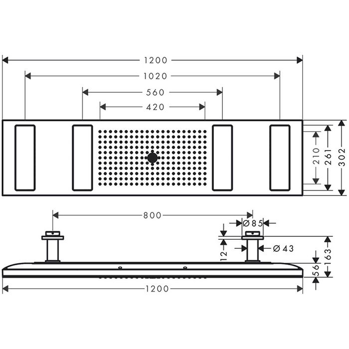 AX ShowerHeaven Верхний душ 1200 x 300 мм, 4jet, потолочный монтаж, c подсветкой 2700K, цвет: хром AX ShowerHeaven Верхний душ 1200 x 300 мм, 4jet, потолочный монтаж, c подсветкой 2700K, цвет: хром